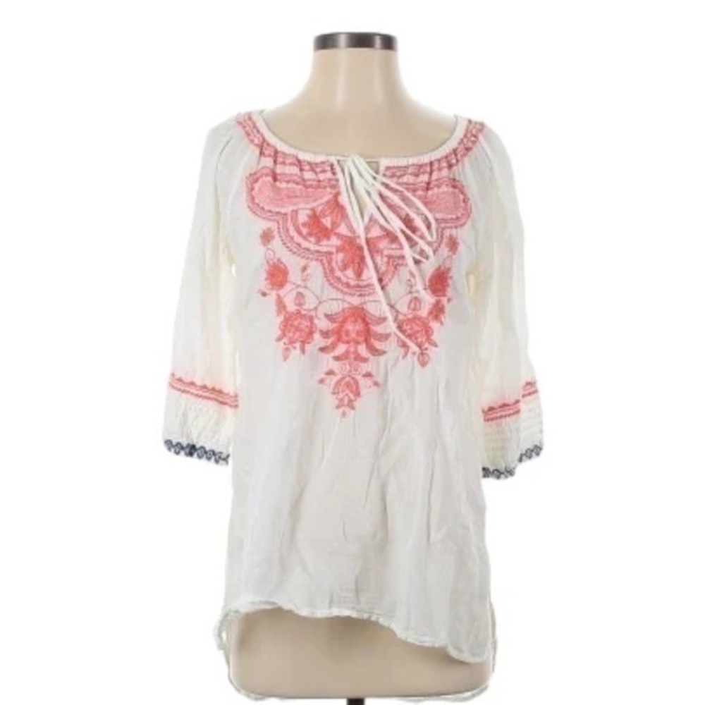 3J Workshop Johnny Was white and pink blouse size small